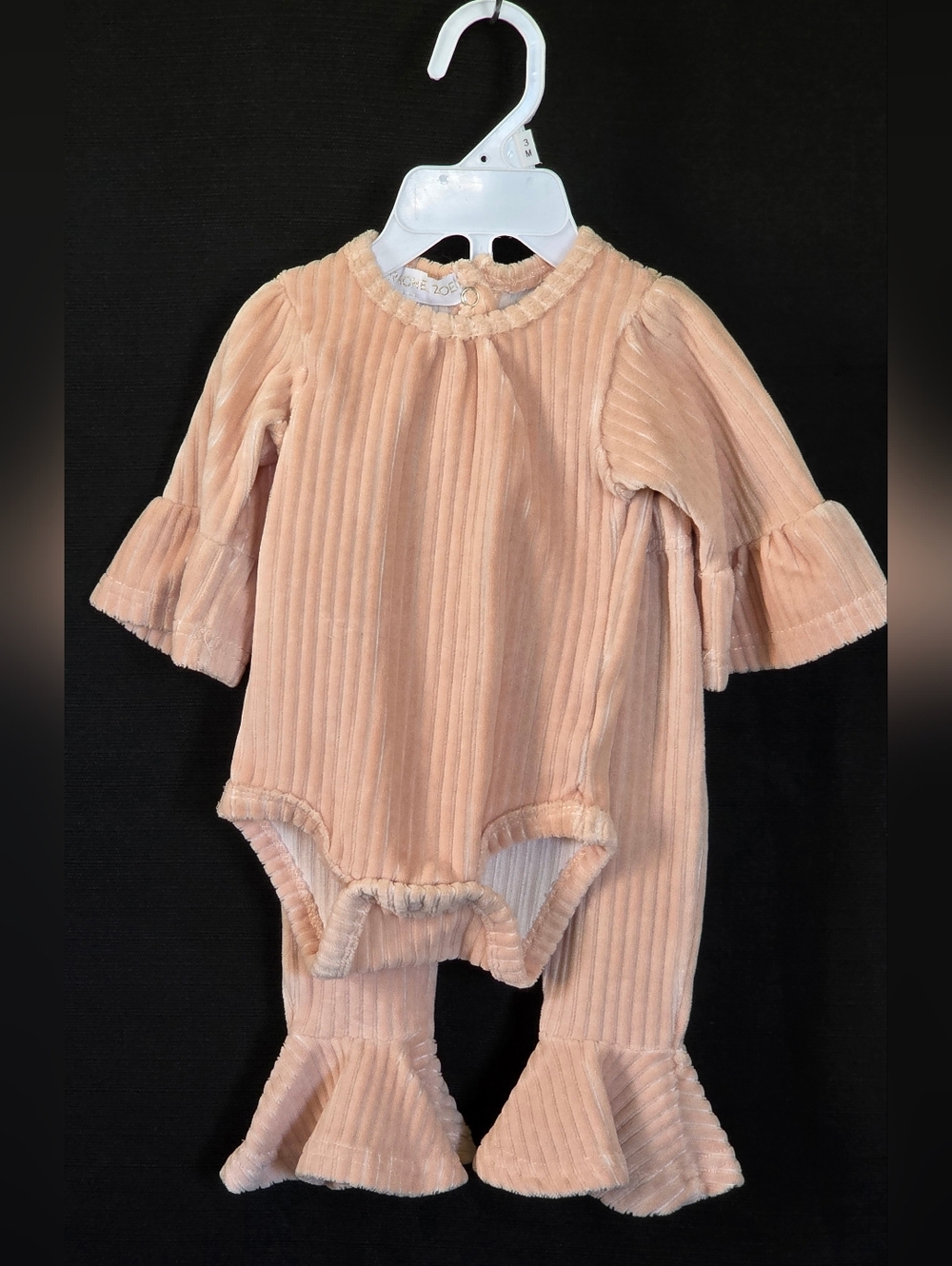 NWOT Rachel Zoe Peach Ribbed Velvet Baby Two-Piece Set 0 To 3 Months
